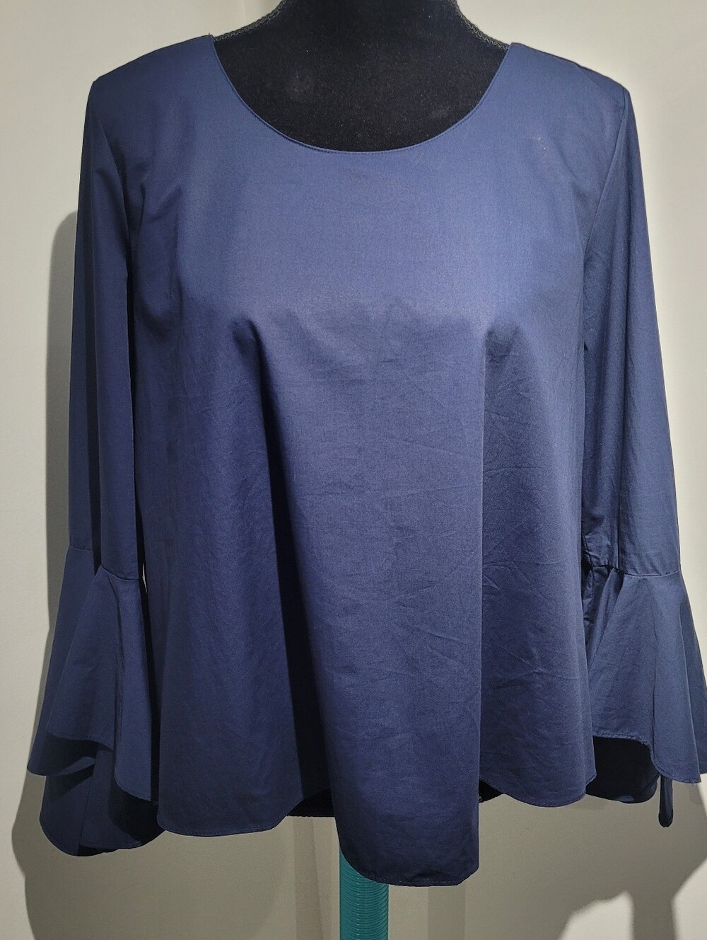 Soprano Women's Navy Blue Cotton Statement Bell Sleeve Swing Blouse Medium